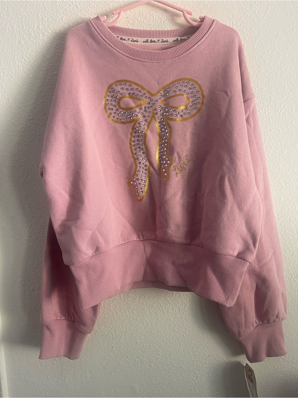 Levi's Pink Rhinestone Bow Crewneck Sweatshirt